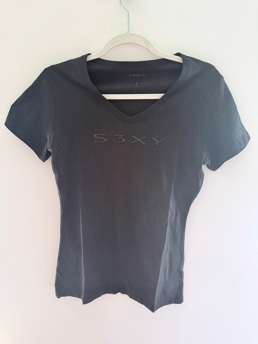 Tesla "S3XY" Black 3D Silicone Printed Women’s Limited Shirt-Size L